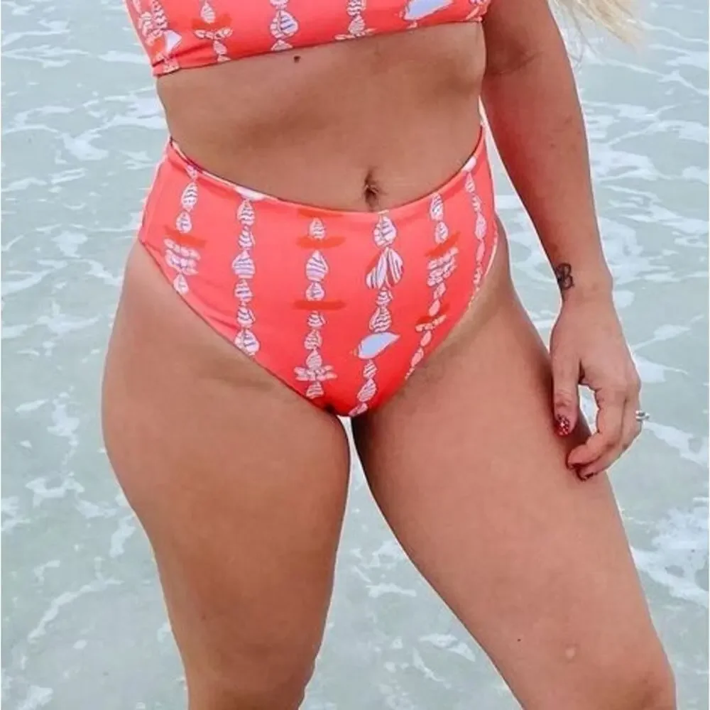 Sunny Hunny/Little Tropics High Waist Reversible Bikini Bottom S? Aqua Coral‎
